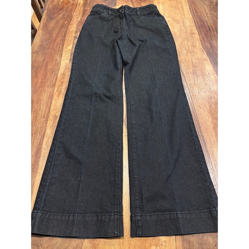 Y2K Contrast wide leg flare jeans women size 5 dark wash indigo mid rise denim